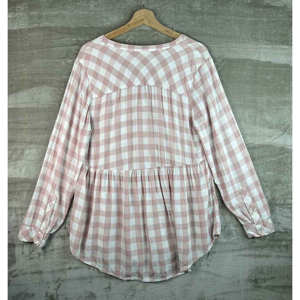 Torrid Babydoll Blouse Pink White Plaid V-Neck Plus Size 1 Lightweight - Picture 10 of 11